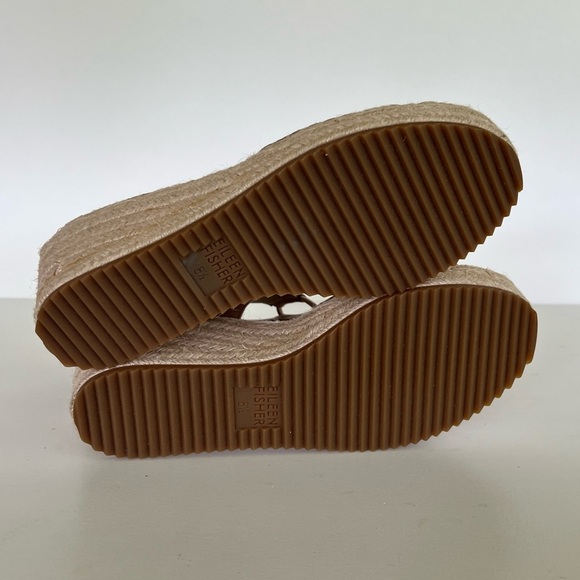 Eileen Fisher Women's Agnes Espadrille Wedge Sandals in Tan Leather, size 8.5 - Picture 3 of 10